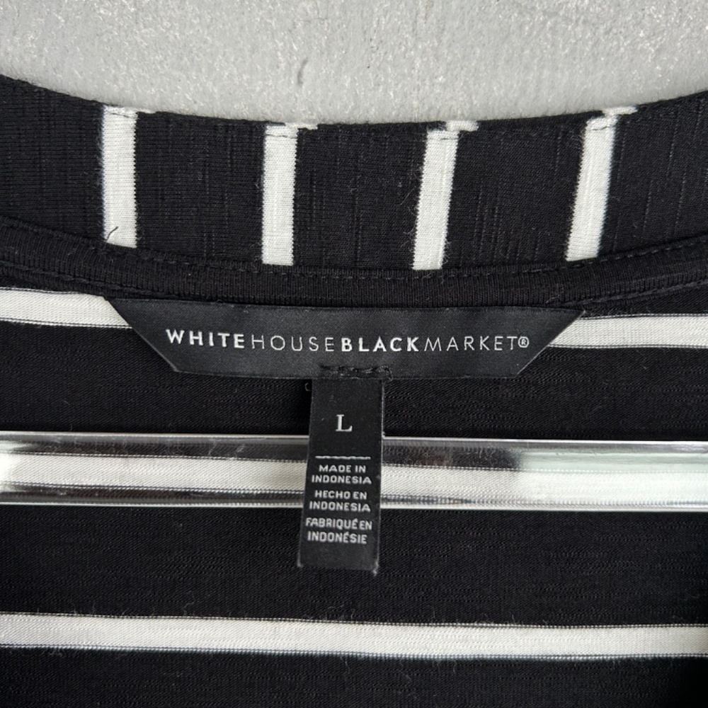 White House Black Market size L easy t-shirt midi dress black white striped - Picture 9 of 10